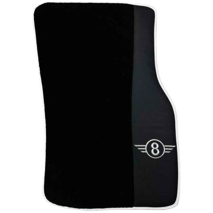 Black Floor Mats for Mini Cabrio R56 Convertible (2009-2016) with Leather | White Trim - AutoWin
