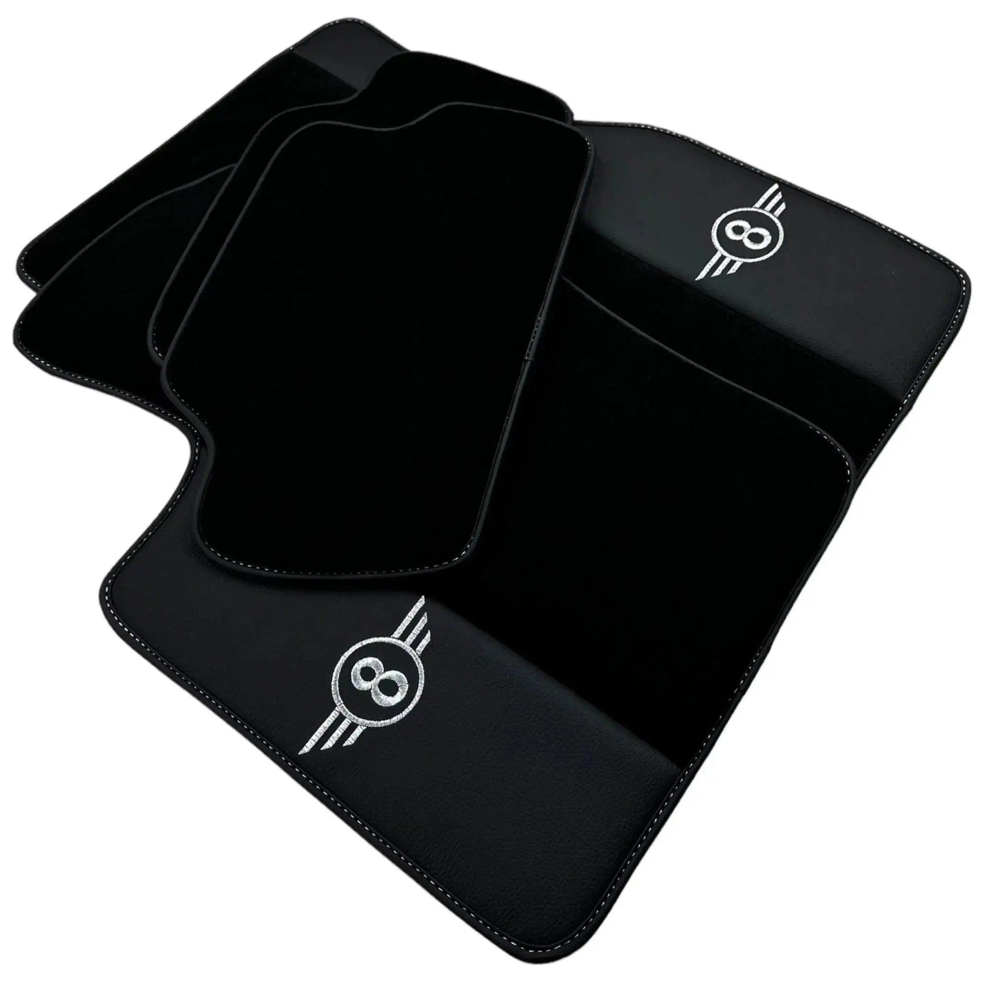 Black Floor Mats for Mini Clubman F54 (2019-2023) with Leather - AutoWin