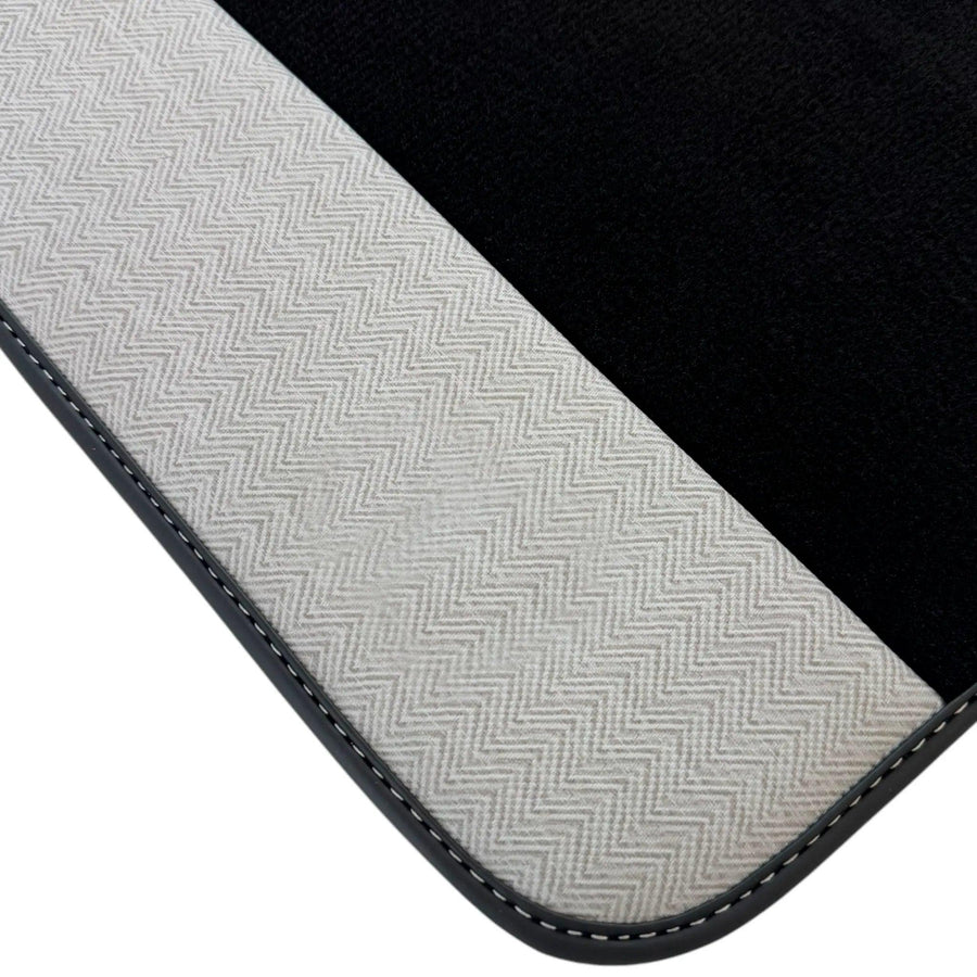 Black Floor Mats for Rolls Royce Wraith 2013–2023 with Gray Leather Borders