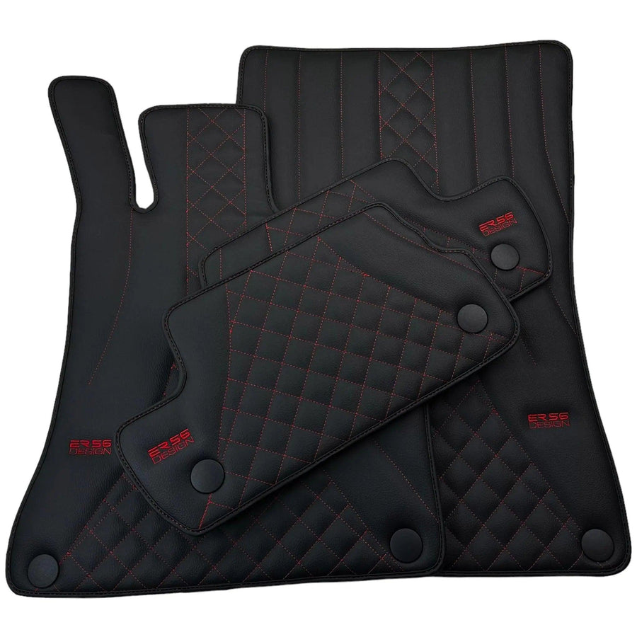 Black Leather Floor Mats For Mercedes Benz E-Class A238 Convertible (2017-2023) | ER56 Design - AutoWin