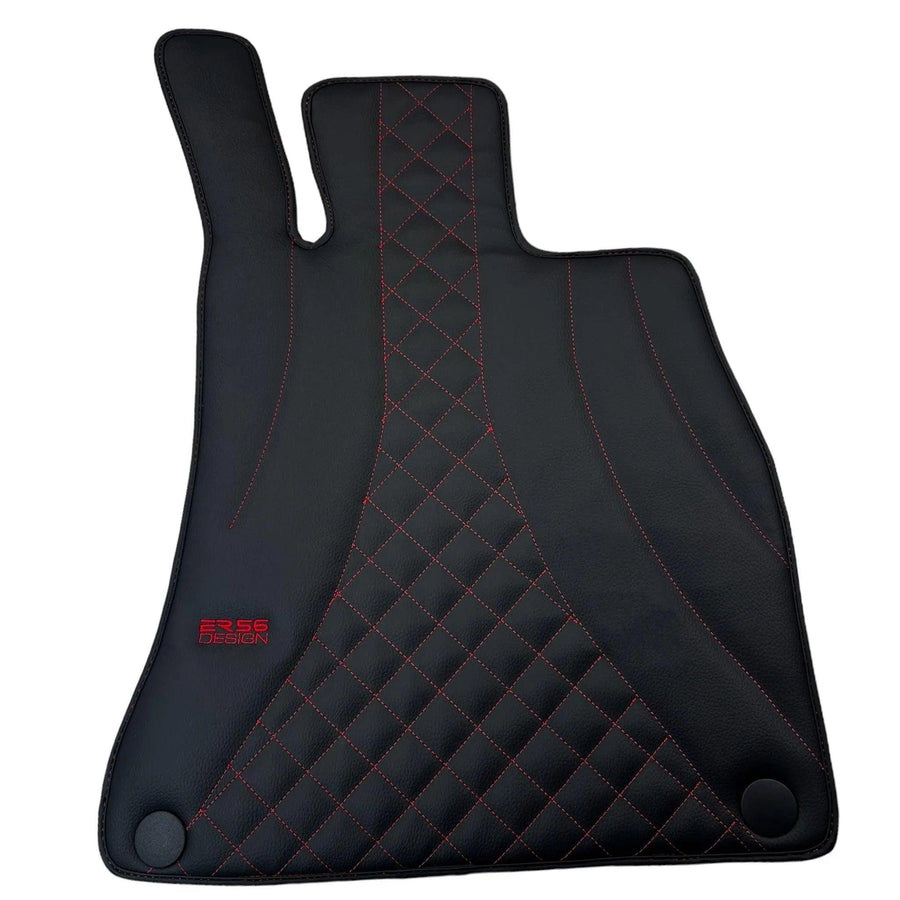 Black Leather Floor Mats For Mercedes Benz E-Class A238 Convertible (2017-2023) | ER56 Design - AutoWin