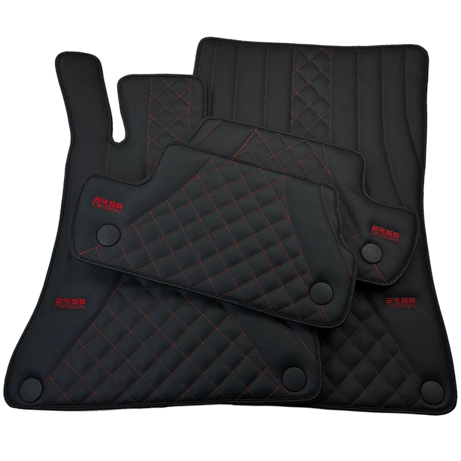 Black Leather Floor Mats For Mercedes Benz E-Class S213 Estate (2020-2023) Hybrid | ER56 Design - AutoWin