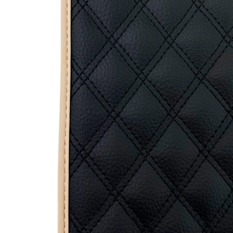 Black Stitched Leather Floor Mats for Maserati GranCabrio MC (2013-2019) | Beige Trim - AutoWin