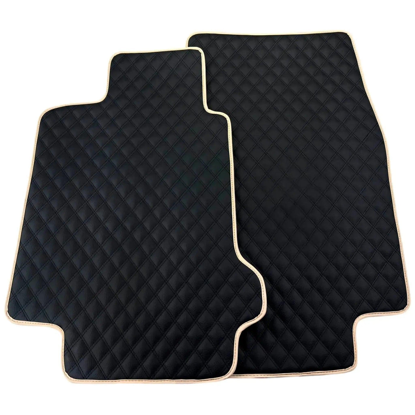 Black Stitched Leather Floor Mats for Maserati GranTurismo MC Stradale (2011-2015) | Beige Trim - AutoWin