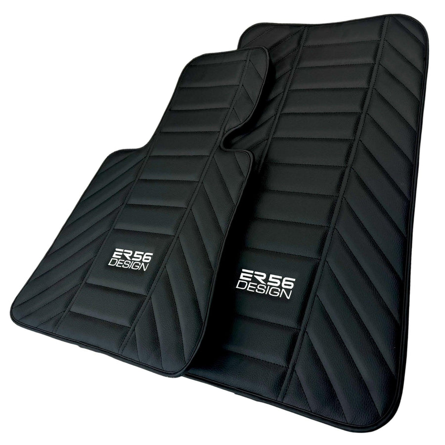 Black Leather Floor Mats for Rolls Royce Phantom Drophead Coupe (2007-2016) ER56 Design - AutoWin