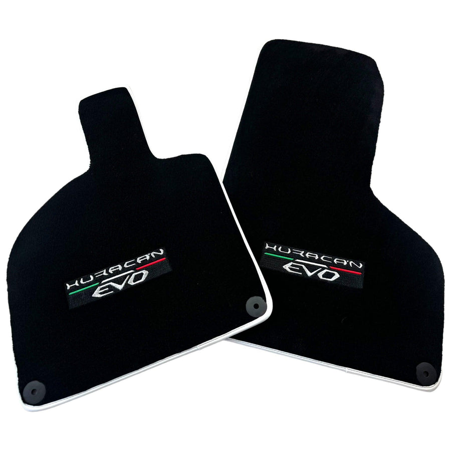 Black Floor Mats for Lamborghini Huracan EVO (2014-2023) with White Trim - AutoWin