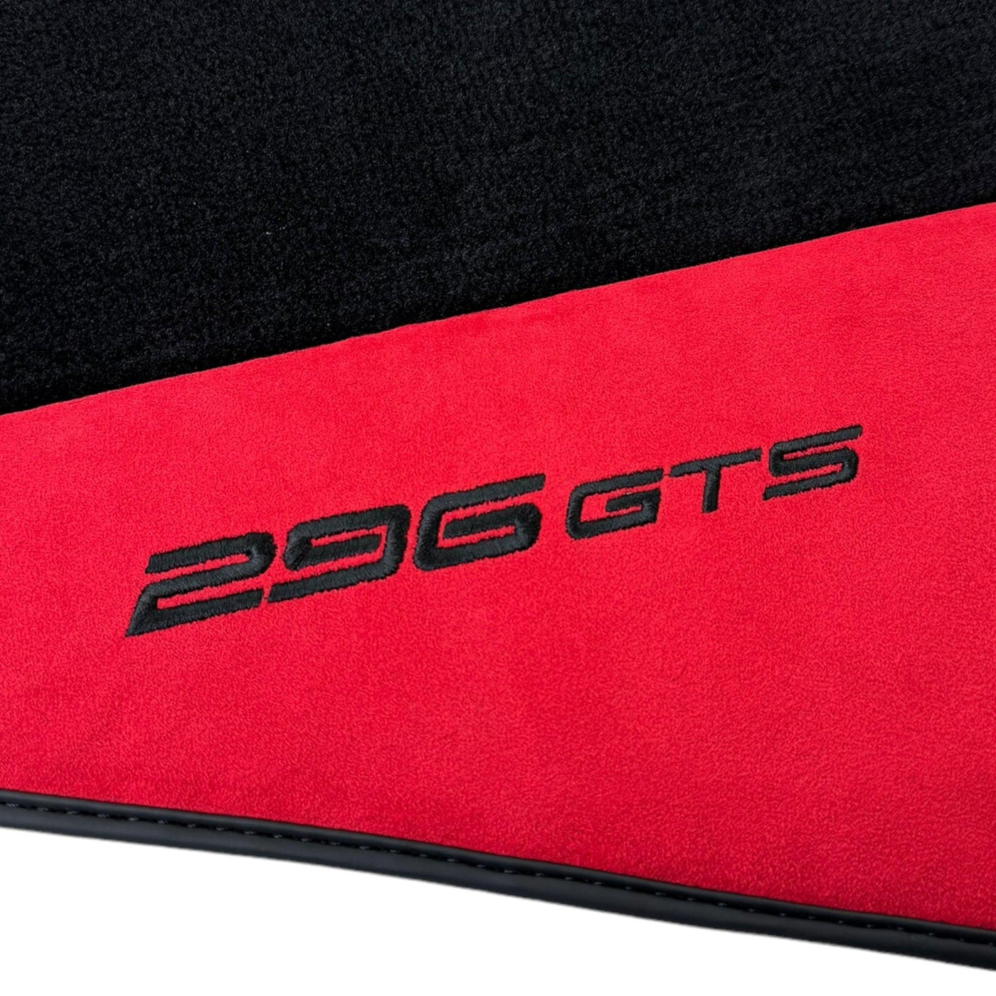 Black Floor Mats for Ferrari 296 GTS (2022-2024) with Red Alcantara Leather - AutoWin