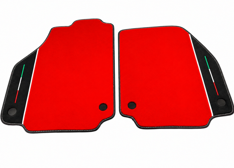Red Floor Mats For Ferrari F8 Tributo 2019-2022 With Alcantara - White Line
