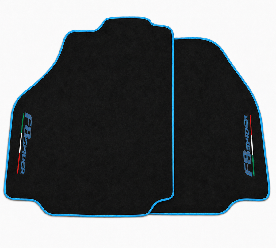 Black Alcantara Floor Mats For Ferrari F8 Spider 2019-2023 Light Blue Trim
