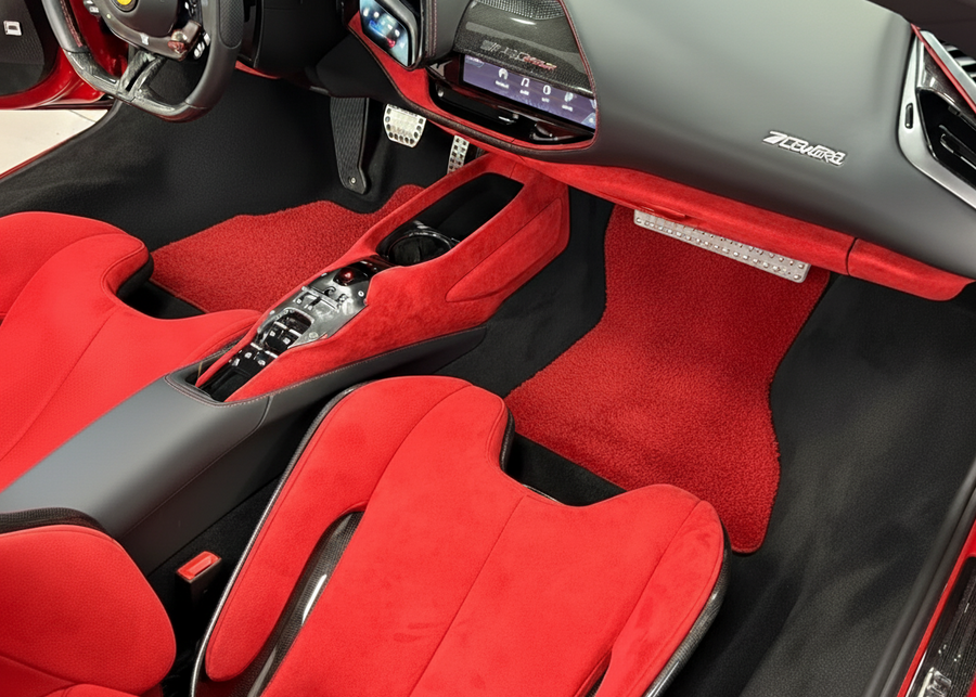 Red Sheepskin Floor Mats for Ferrari SF90 Stradale (2019-2024)