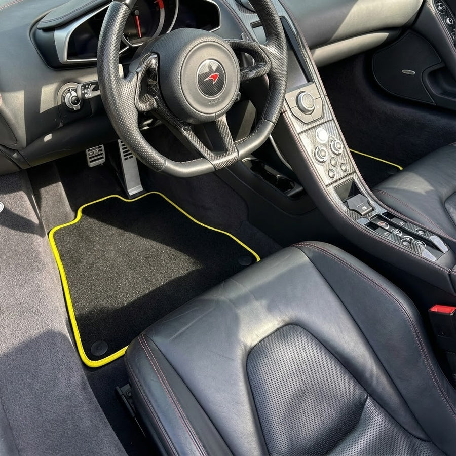 Floor Mats For McLaren MP4-12C (2011–2014) Black Tailored With Yellow Trim