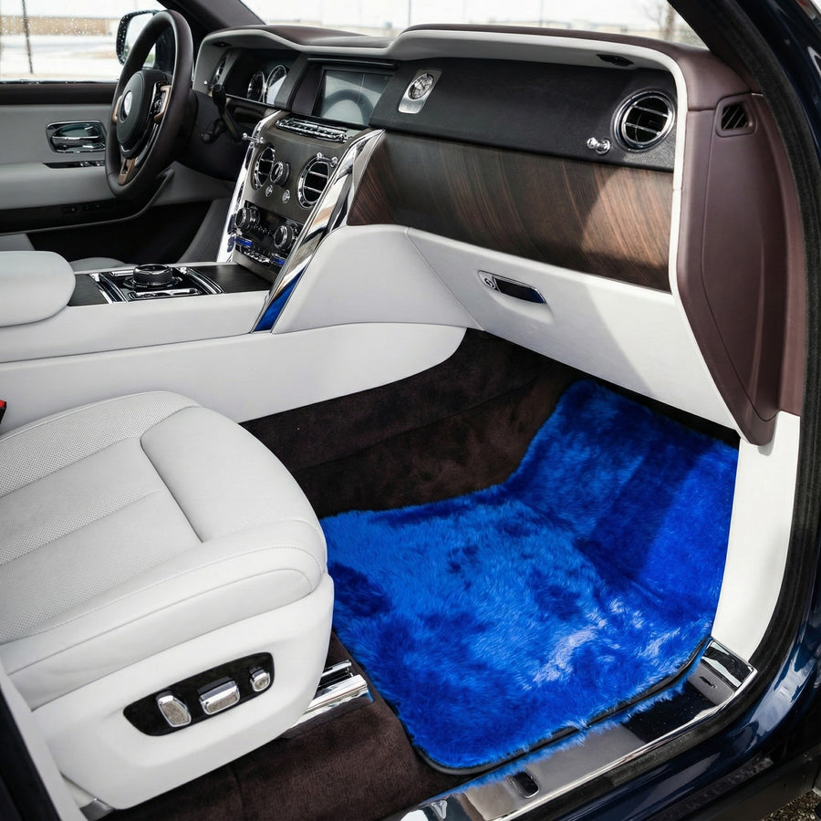 Niebieskie dywaniki samochodowe z owczej skóry dla Rolls-Royce Cullinan (2018-2025)