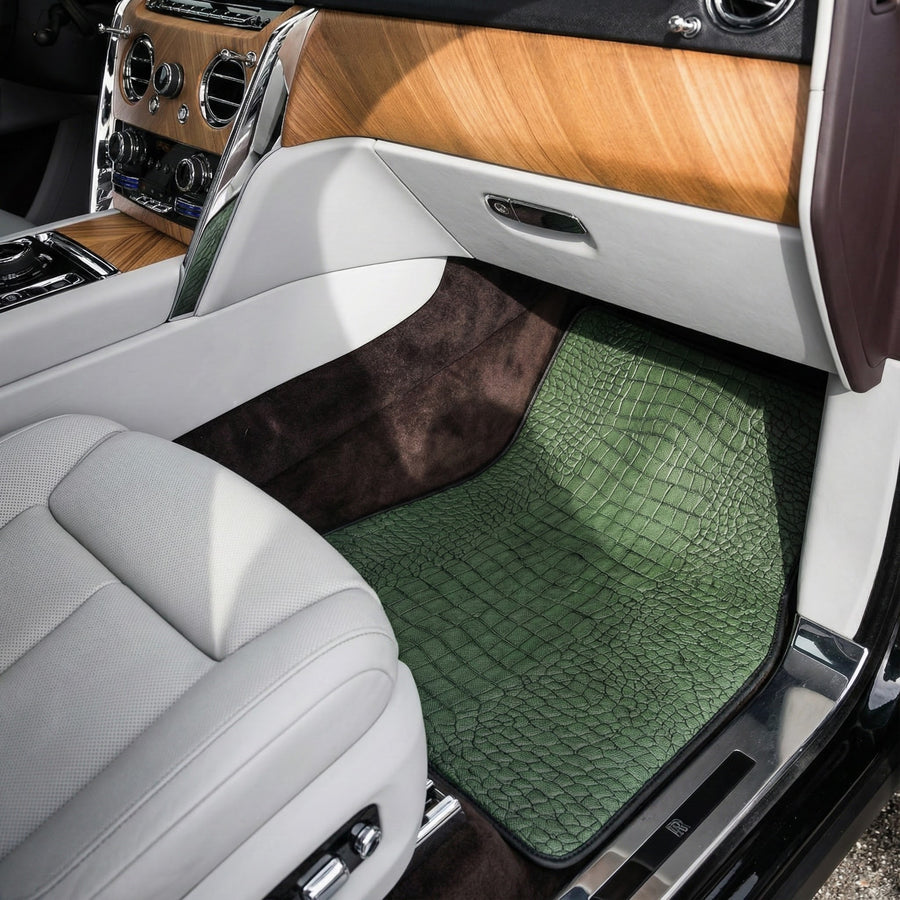 Zielone skórzane dywaniki do Rolls-Royce Cullinan RR31 (2018-2025)