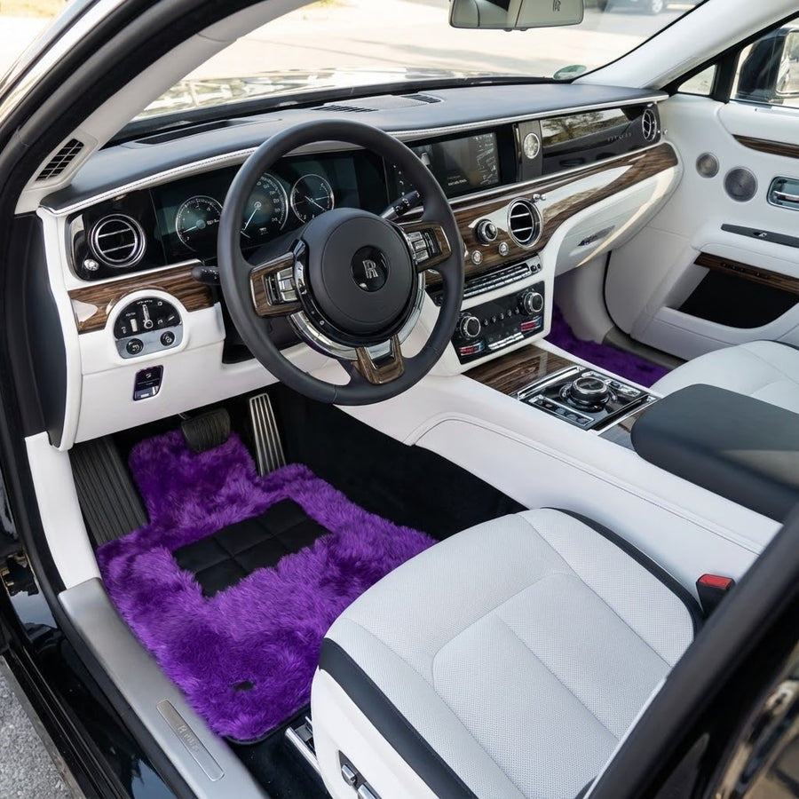 Fioletowe dywaniki samochodowe z owczej skóry dla Rolls-Royce Spectre (2023-2024)