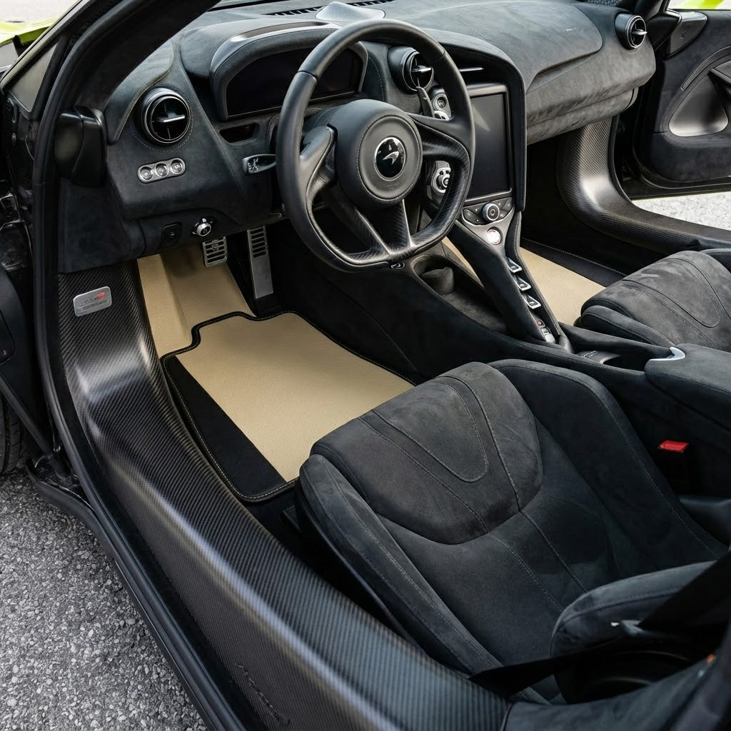 Customizable Leather Floor Mats with Line Pattern for McLaren 750S (2023-2025) - AutoWin