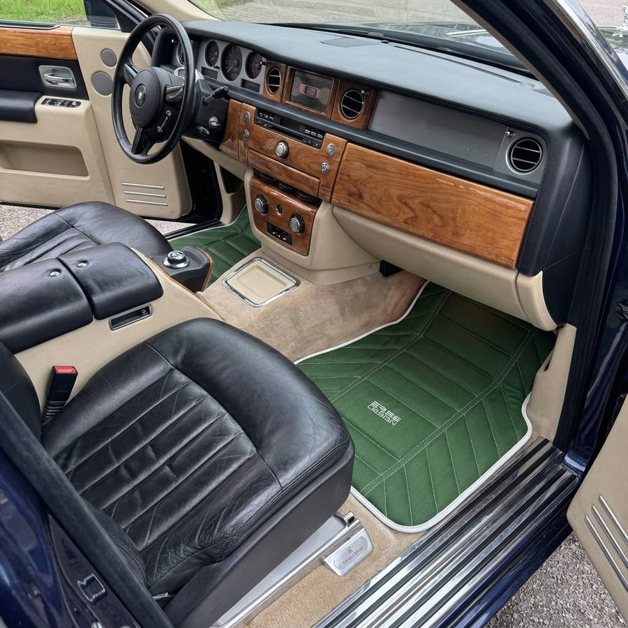 Zielone skórzane dywaniki samochodowe do Rolls Royce Black Badge Phantom VIII (2017-2024)
