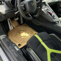 Golden Leather Floor Mats for Lamborghini Aventador with Bitcoin Sewing