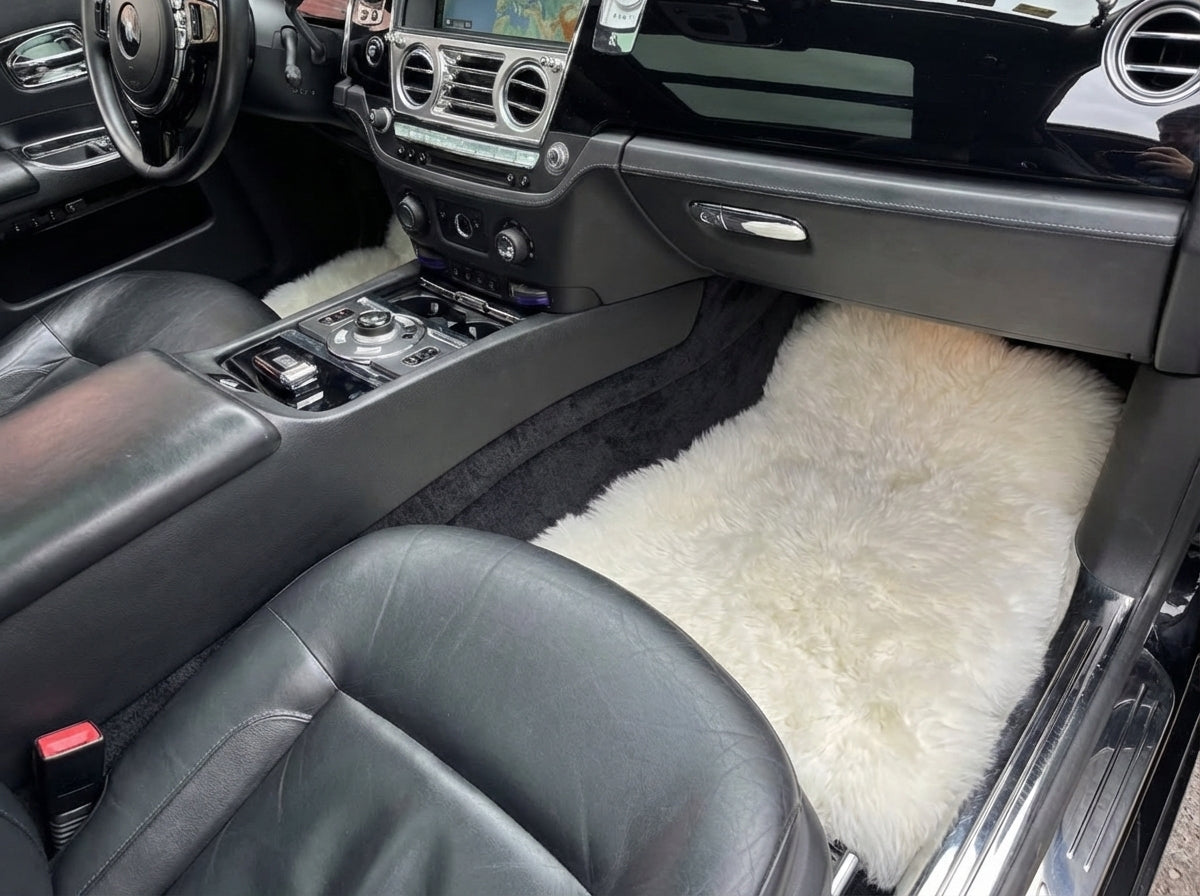 White Sheepskin Floor Mats For Rolls Royce Ghost Series II (2021-2024) ER56 Design Brand