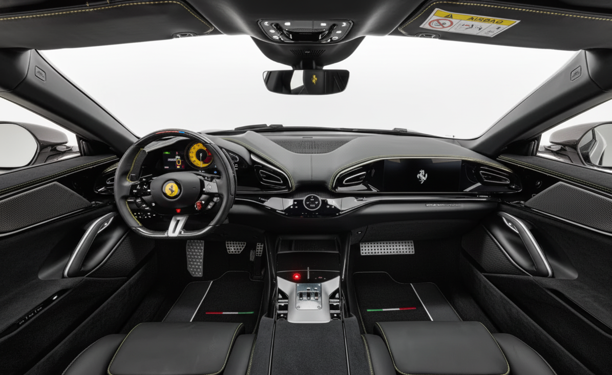 Czarne dywaniki samochodowe do Ferrari Purosangue z skóry