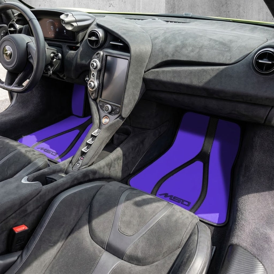 Fioletowe skórzane Dywaniki samochodowe z wzorem A1 dla McLaren 750S (2023-2026)