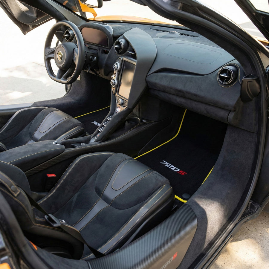 Dywaniki samochodowe dla McLaren 720S Czarny Dopasowany z Żółtym Wykończeniem