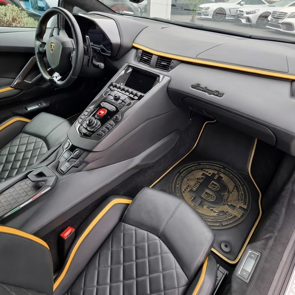 Mats do samochodu ze skóry dla Lamborghini Aventador z haftem Bitcoin