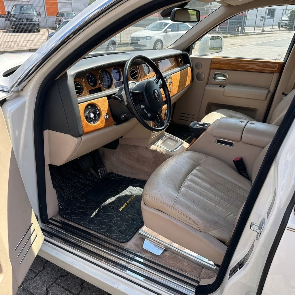 Black Leather Floor Mats for Rolls-Royce Phantom Sedan (2003-2016) ER56 Design