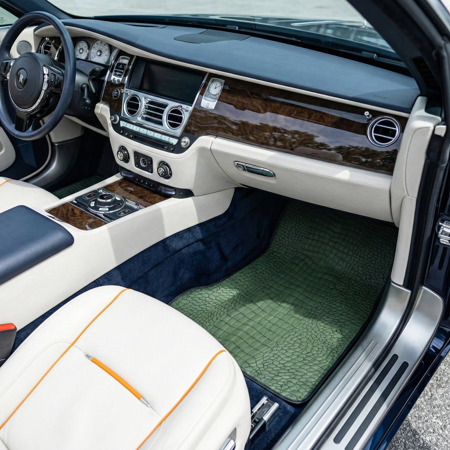Zielone skórzane maty do samochodu dla Rolls Royce Black Badge Dawn RR6 2016-2023