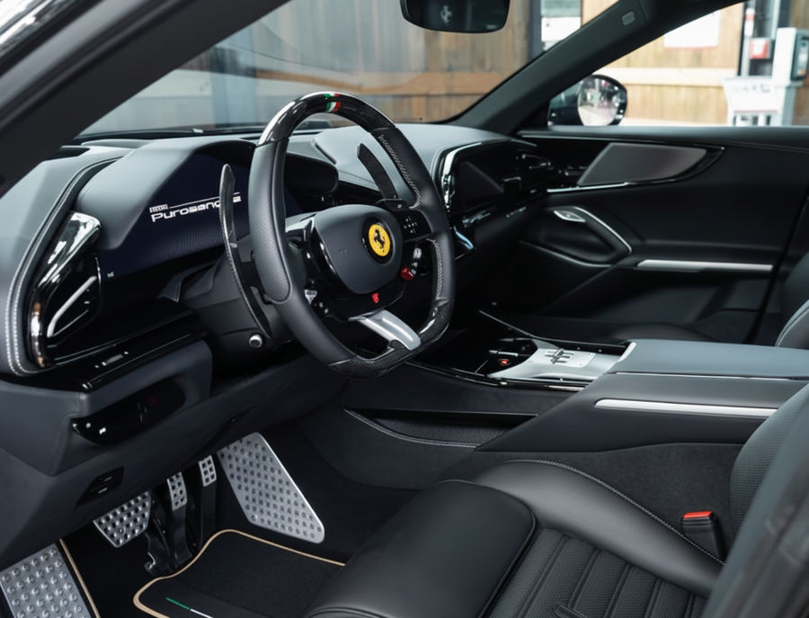Czarne Dywaniki do Ferrari Purosangue ze Skórą i Beżowym Obszyciem | Italian Edition