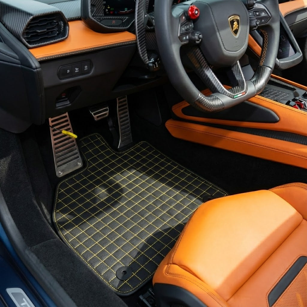 Customizable Leather Floor Mats with Symmetrical Hex Pattern for Lamborghini Temerario (2025-2026) - AutoWin