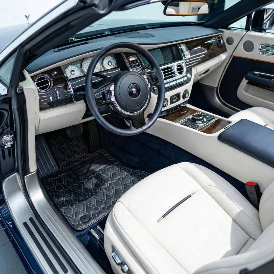 Customowe czarne skórzane dywaniki do samochodu dla Rolls-Royce Dawn (2016-2023)