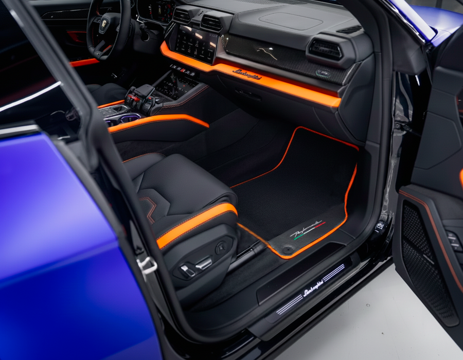 Dywaniki Dla Lamborghini Urus Performante Skórzane Z Pomarańczowymi Akcentami