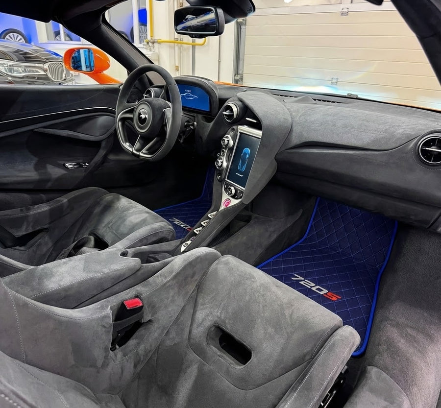 Dark Blue  Leather Floor Mats For McLaren 720S