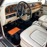 Black Sheepskin Floor Mats for Rolls-Royce Shadow (1965-1977) Orange Leather Trim