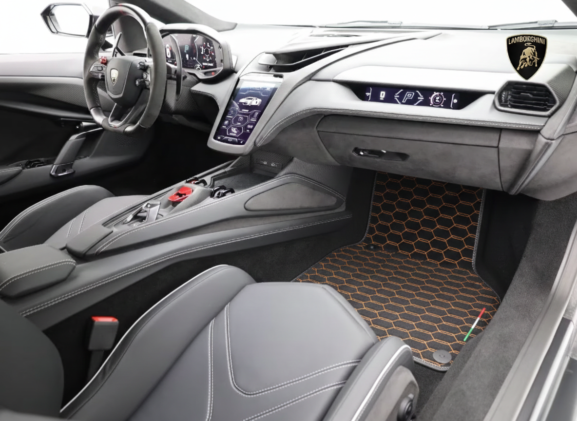 Customizable Leather Floor Mats with Viper Hex Pattern for Lamborghini Revuelto (2024-2025) - AutoWin