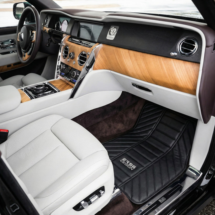 Czarne wykładziny skórzane do Rolls Royce Cullinan (2018-2025) Projekt ER56