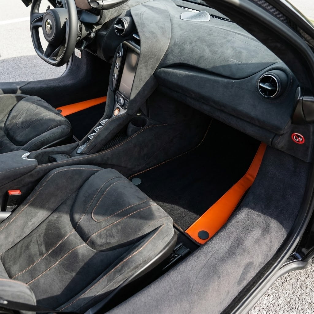Black Floor Mats for McLaren 750S (2023-2025) with Orange Leather