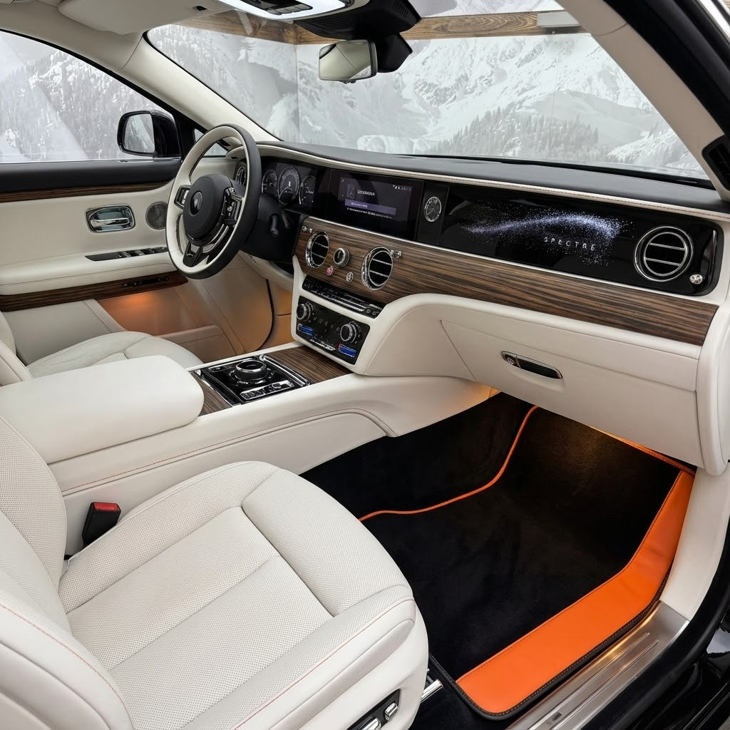 Custom Floor Mats for Rolls Royce Spectre (2023-2024) with Orange Leather