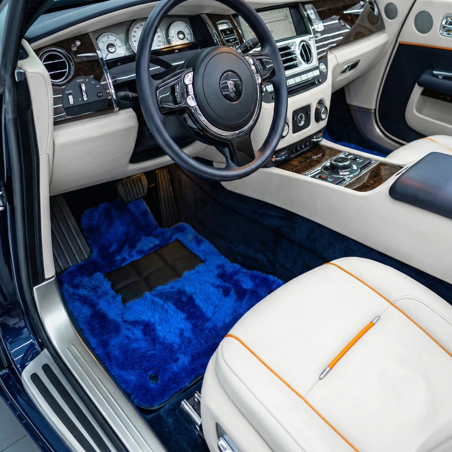 Niebieskie Dywaniki welurowe samochodowe dla Rolls-Royce Dawn (2016-2023)