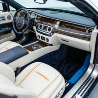 Custom Black Floor Mats for Rolls Royce Dawn (2016-2023) with Blue Alcantara