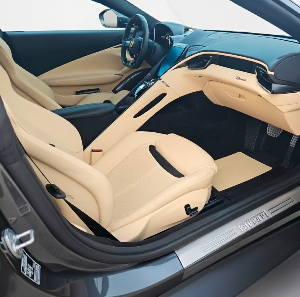 Black Floor Mats for Ferrari Roma (2021-2024) with Leather - AutoWin