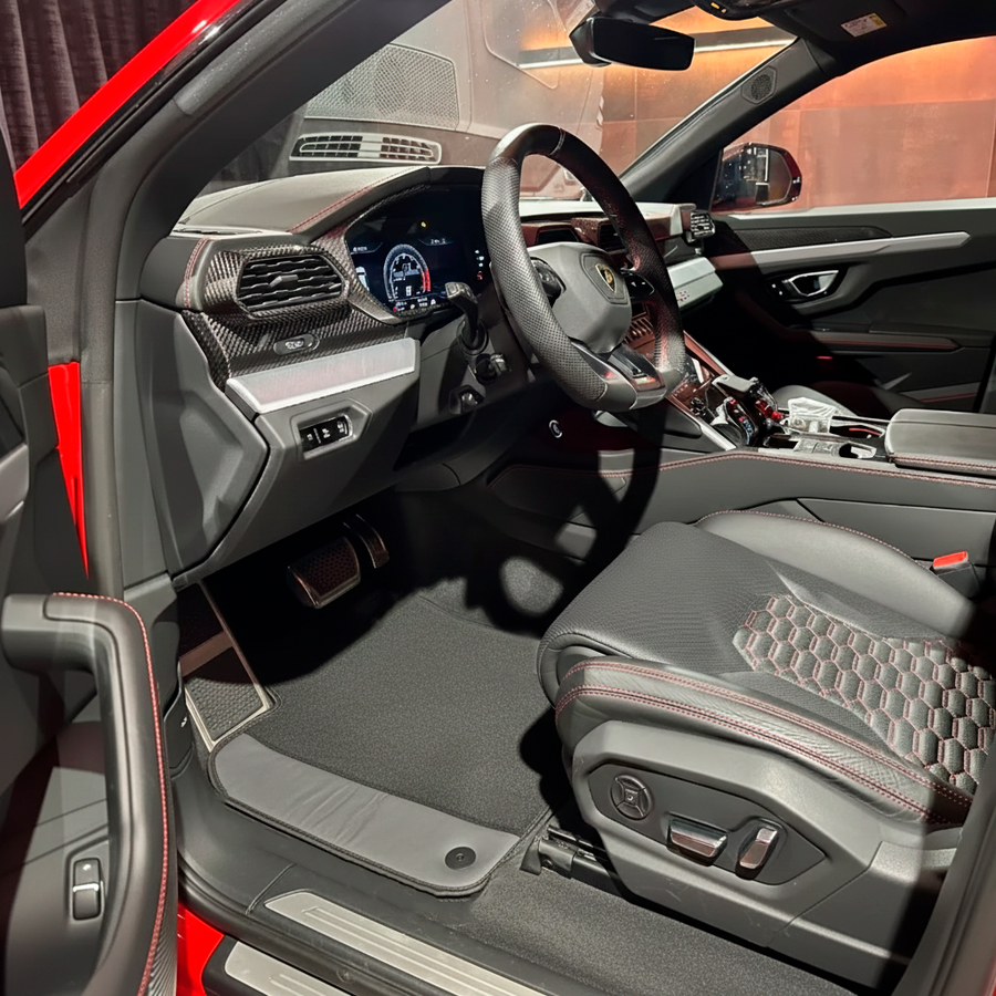 Customizable Black Floor Mats for Lamborghini Urus With Dark Gray Leather