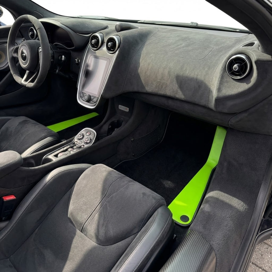 Customizable Black Floor Mats for McLaren 600LT (2018-2020) with Green Leather