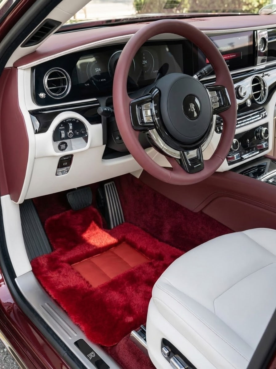 Czerwone Dywaniki Samochodowe z Owczej Wełny dla Rolls Royce Spectre (2023-2024) Projekt ER56