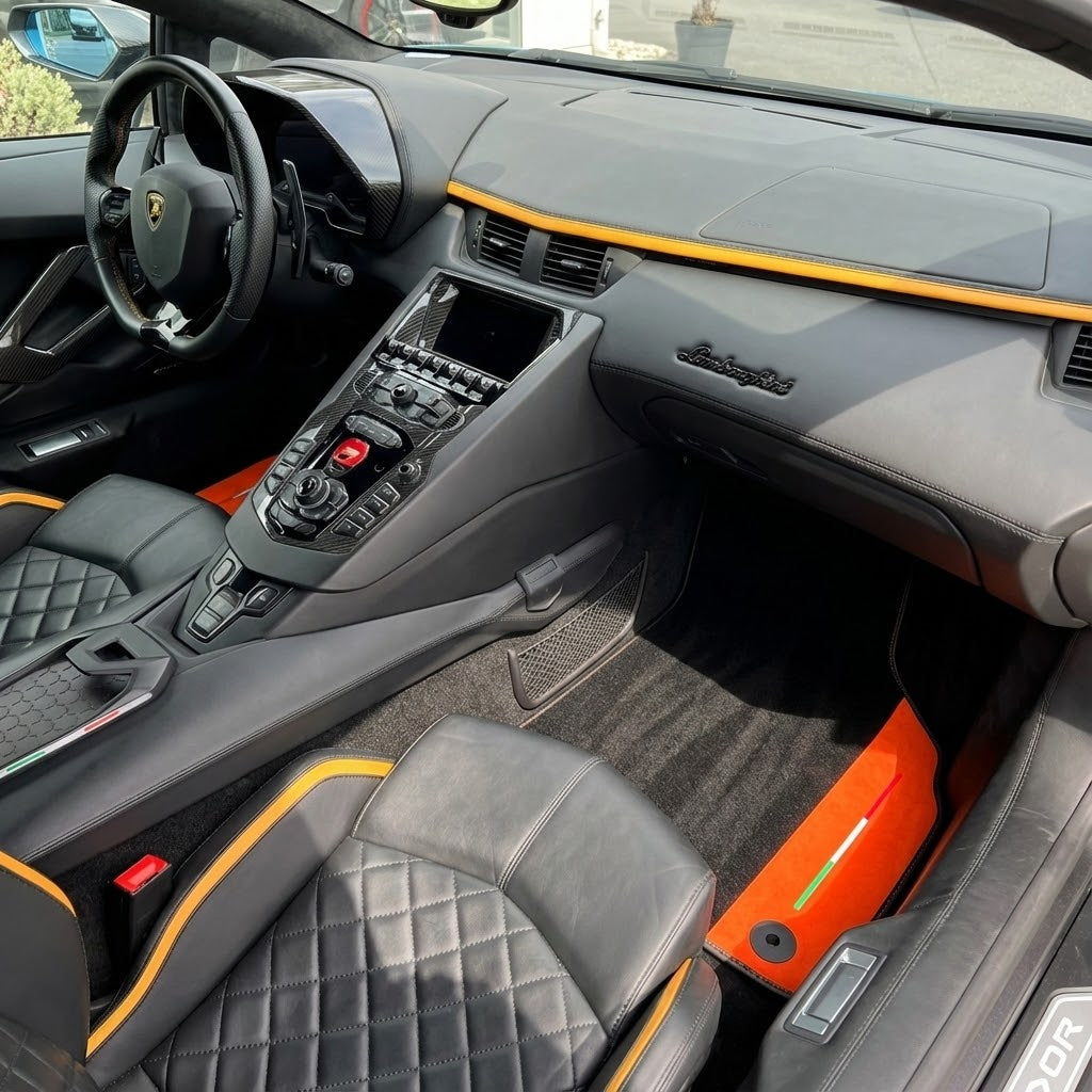 Interior look of floor mats for Lamborghini Aventador