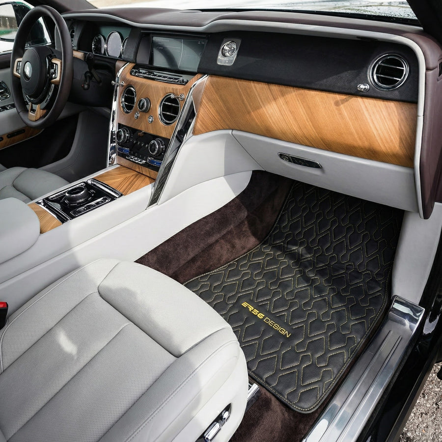Czarne skórzane maty do samochodu Rolls-Royce Cullinan RR31 (2018-2025) Design ER56