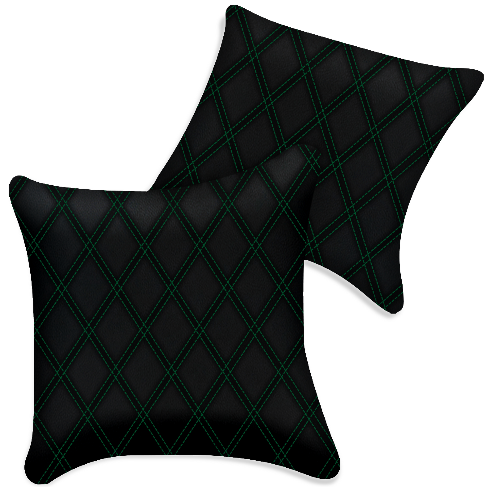 Customizable Black Leather Pillows Set of 2 for All Vehicles | Double Diamond Pattern