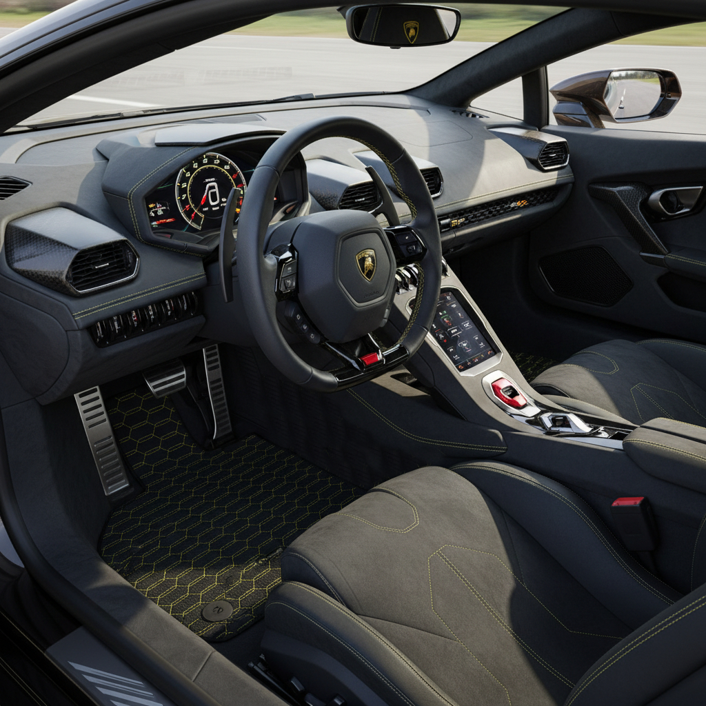 Personalizowane dywaniki skórzane do Lamborghini Huracan Tecnica (2022-2024) z wzorem Divario - AutoWin