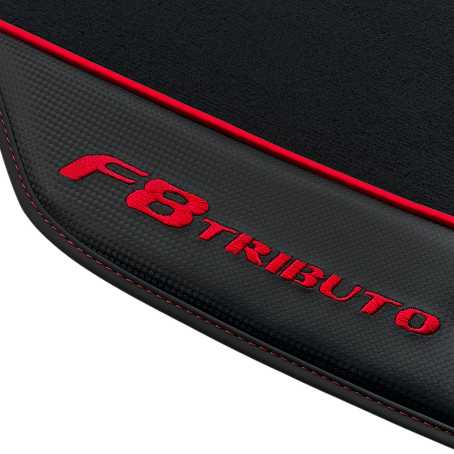 Premium Black Leather & Carbon Fiber Floor Mats for Ferrari F8 Tributo