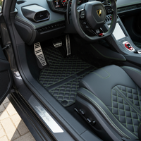Custom Black Leather Floor Mats for Lamborghini Huracan Perfomante | Green Stitching